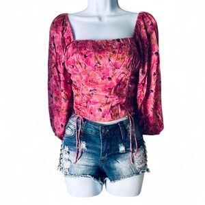 🌺 Saltwater Luxe Cordell Pink Floral Crop Top XS NWT✨
